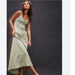 NWT Free People Green satin Gia maxi Dress 2